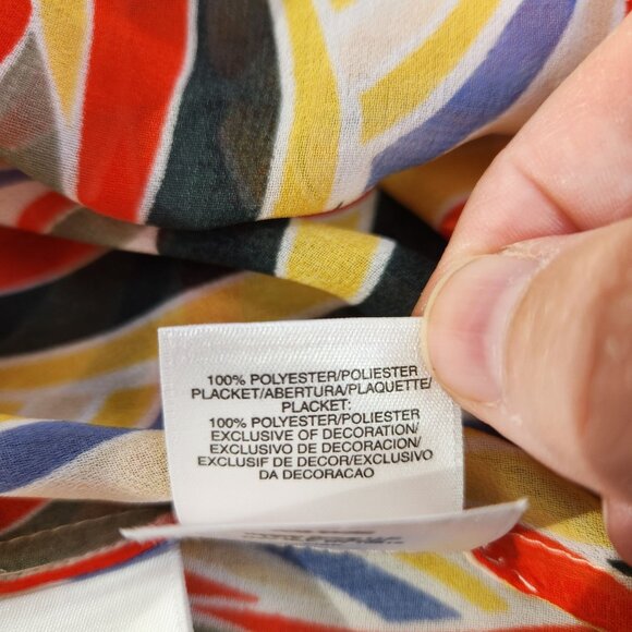 Anne Klein Multicolor Geometric Sheer Longsleeve Blouse Women's Size 2 - Picture 13 of 13